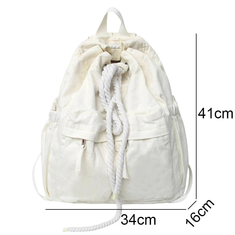 Vintage Canvas Drawstring Backpack Brown Laptop College Bag