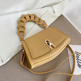 Retro Woven Lock Buckle Shoulder Handbag with Detachable Strap