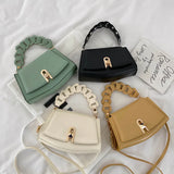 Retro Woven Lock Buckle Shoulder Handbag with Detachable Strap