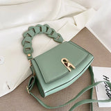 Retro Woven Lock Buckle Shoulder Handbag with Detachable Strap