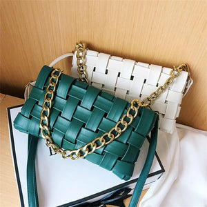 Woven Thick Chain Handbag Zipper Shoulder Strap Messenger Bag