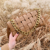 Woven Thick Chain Handbag Zipper Shoulder Strap Messenger Bag