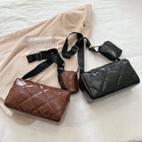 Women's Shoulder Bag with Small Purse PU Crossbody Bag Diamond Lattice