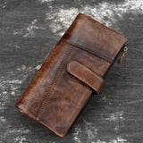 Vintage Wax Oil Skin Long Wallet Men Women Leather Notecase