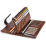 Vintage Wax Oil Skin Long Wallet Men Women Leather Notecase