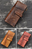 Vintage Wax Oil Skin Long Wallet Men Women Leather Notecase
