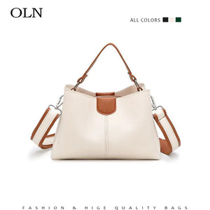 Green Leather Shoulder Bag Short Handles Women's Handbag Large Capacity