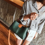 Green Leather Shoulder Bag Short Handles Women's Handbag Large Capacity