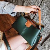Green Leather Shoulder Bag Short Handles Women's Handbag Large Capacity