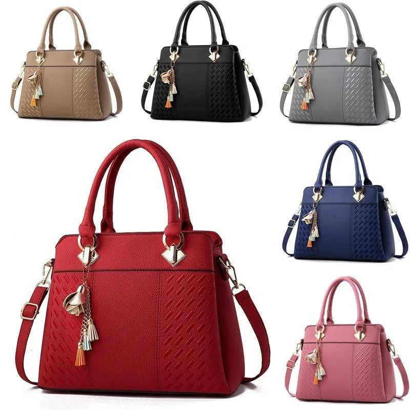 Patchwork Shoulder Office Work PU Leather Bag Casual Solid Lady Messenger Bag
