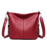 Women Crossbody Bag Leather Tassels Shoulder Bucket Purse