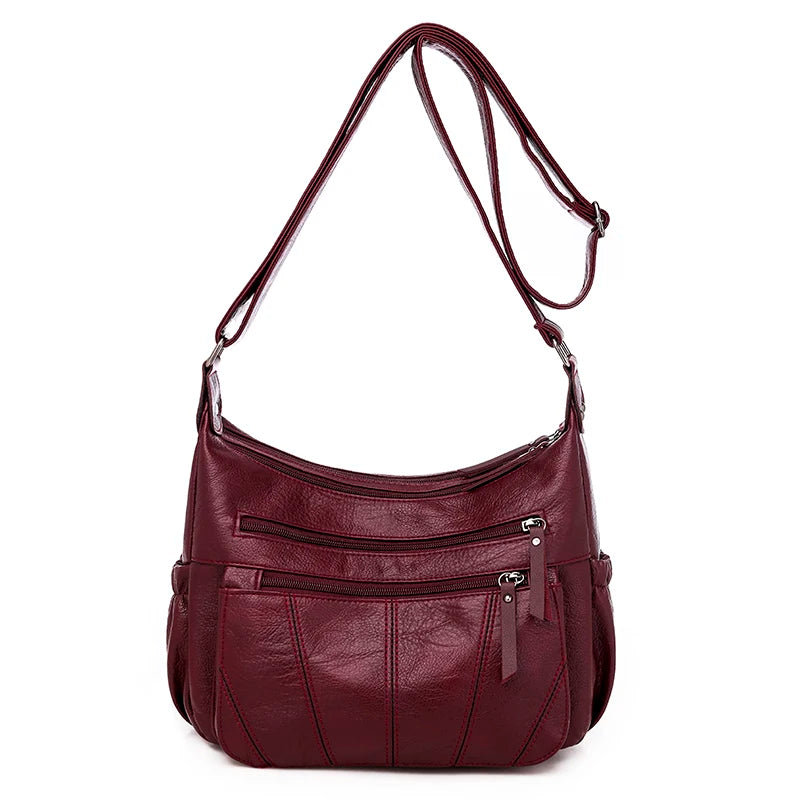Women's Multilayer Zipper Crossbody Bag Soft Leather Shoulder Handbag