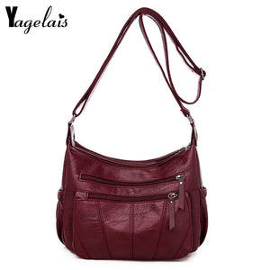 Women's Multilayer Zipper Crossbody Bag Soft Leather Shoulder Handbag
