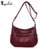 Women's Multilayer Zipper Crossbody Bag Soft Leather Shoulder Handbag