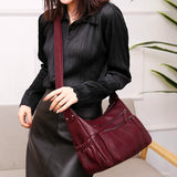 Women's Multilayer Zipper Crossbody Bag Soft Leather Shoulder Handbag