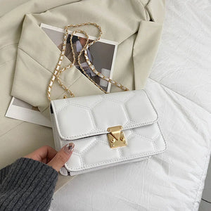 Embroidered Lock Chain Messenger Bag Small Square Shoulder Bag