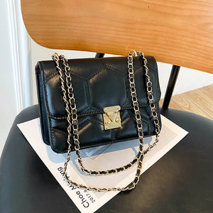 Embroidered Lock Chain Messenger Bag Small Square Shoulder Bag