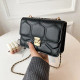 Embroidered Lock Chain Messenger Bag Small Square Shoulder Bag