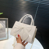 Women's Bow Top-handle Crocodile Pattern Purse Chain Messenger Bag