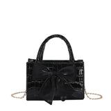 Women's Bow Top-handle Crocodile Pattern Purse Chain Messenger Bag