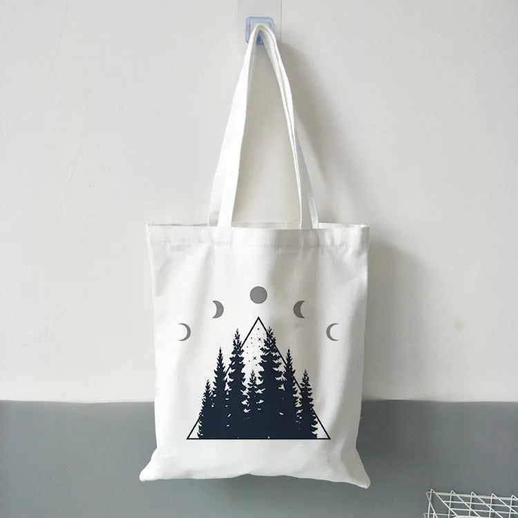 Dark Forest Print Canvas Tote Bag for Women Eco Reusable Shopper Bags