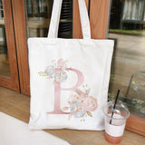 Floral Letters Canvas Tote Bag Eco Reusable Shoulder Shopper Bags