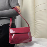 Vintage Patent Leather Messenger Bag Red Women Shoulder Bag