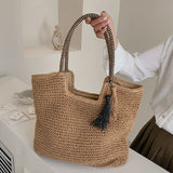 Straw Tassel Side Bag for Women High Capacity Shoulder Bag Lady Handbag Beach
