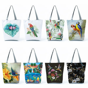 Large Capacity Tote Bag Shoulder Bag Parrot Print Handbag Shopping Bag