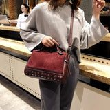 Women's Large Rivet Messenger Bag Nubuck Pu Leather Handbag