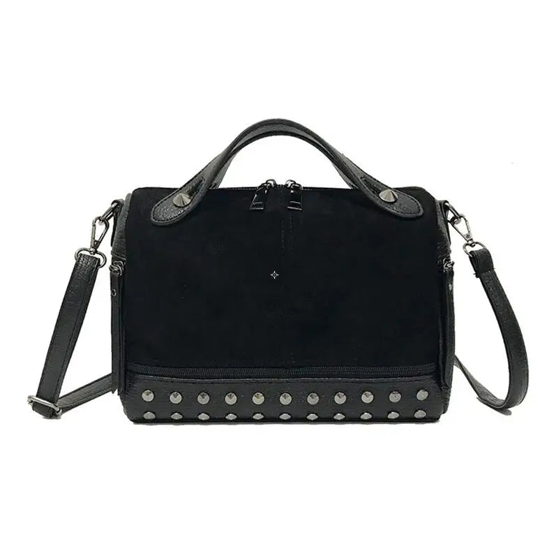 Women's Large Rivet Messenger Bag Nubuck Pu Leather Handbag
