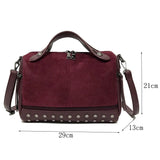 Women's Large Rivet Messenger Bag Nubuck Pu Leather Handbag
