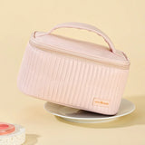 Women's Leather Travel Toiletry Case Bag Ice Cream Organizer Box