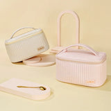 Women's Leather Travel Toiletry Case Bag Ice Cream Organizer Box
