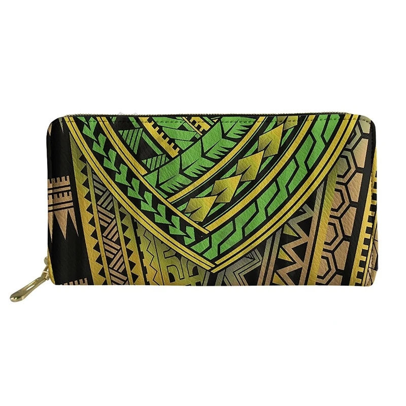 Ladies Leather Wallets Polynesian Pattern Long Purses