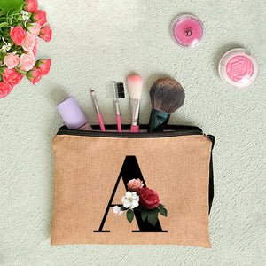 Linen Clutch Bag Letter Print Travel Cosmetic Case Makeup Bags