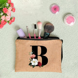 Linen Clutch Bag Letter Print Travel Cosmetic Case Makeup Bags