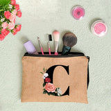 Linen Clutch Bag Letter Print Travel Cosmetic Case Makeup Bags
