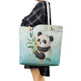 Ladies Linen Shopper Bag Panda Series Handbag Reusable Casual Women Shoulder Bag