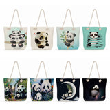 Ladies Linen Shopper Bag Panda Series Handbag Reusable Casual Women Shoulder Bag