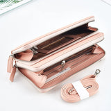 Ladies Long Purse Multifunctional Phone Bag Double Zipper Shoulder Bag