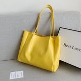 Lemon Yellow Shoulder Handbags Casual Cowhide PU Leather Shopping Bags