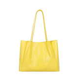 Lemon Yellow Shoulder Handbags Casual Cowhide PU Leather Shopping Bags