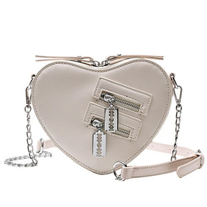 Gothic Heart Chain Crossbody Bag PU Leather Shoulder Bags