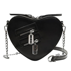 Gothic Heart Chain Crossbody Bag PU Leather Shoulder Bags
