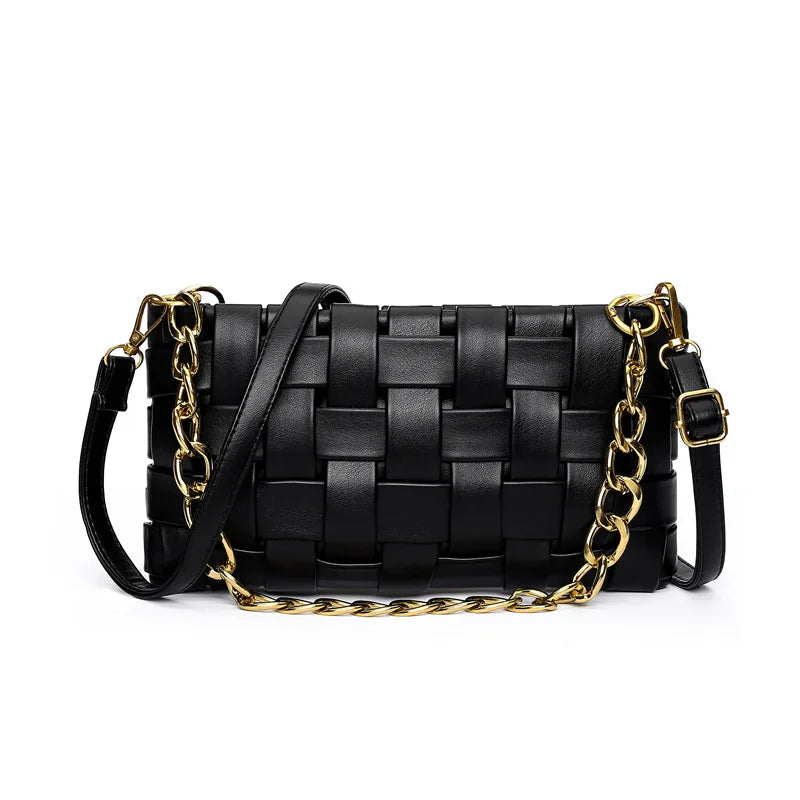 Woven Leather Shoulder Bag Crossbody Purse Small Handbag
