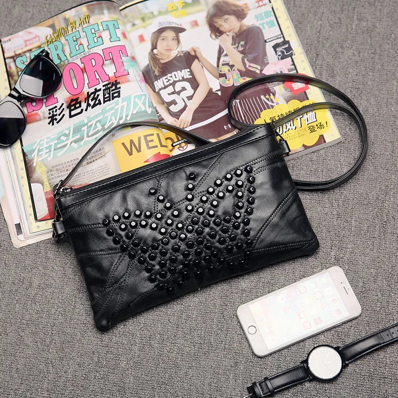 Ladies Mini Leather Messenger Bag Shoulder Tote Bag and Wallet Combo