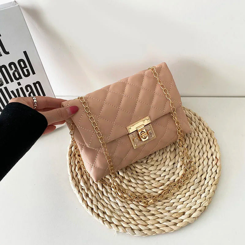 Ladies One-shoulder Chain Bag Embroidered Diamond Lock Small Square Bag