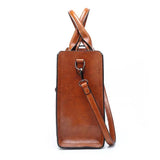 Women's Oil Wax Leather Handbag Famous Trunk Tote Travel Shoulder Bag