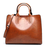 Women's Oil Wax Leather Handbag Famous Trunk Tote Travel Shoulder Bag